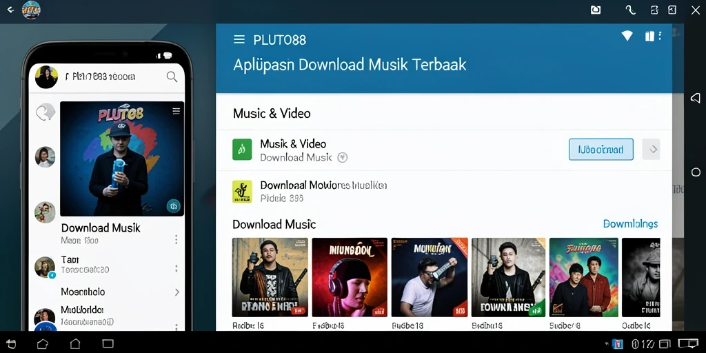 Tampilan antarmuka PLUTO88 untuk fungsi Download Musik yang intuitif.