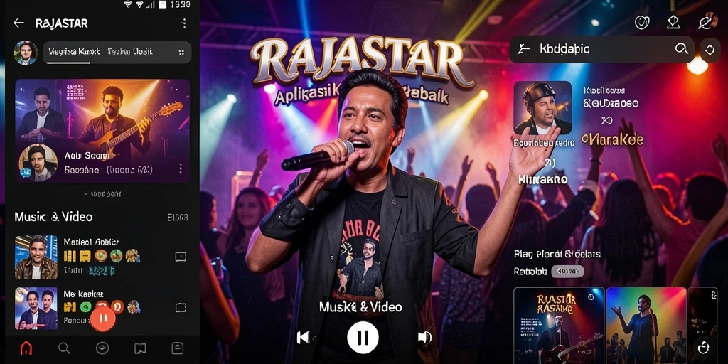 Tampilan antarmuka RAJASTAR yang modern dan menarik untuk karaoke.