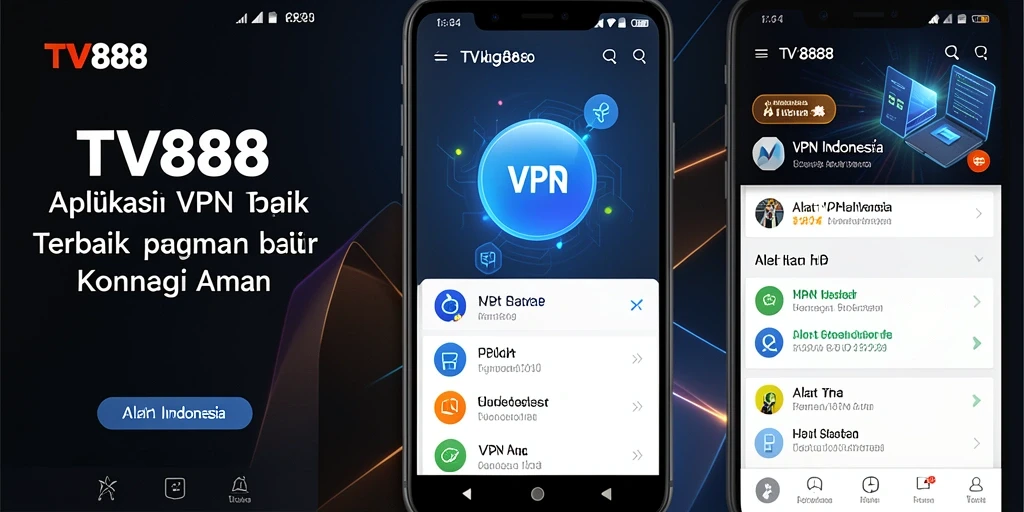 Screenshot antarmuka aplikasi VPN TV888 yang menampilkan fitur unggulan.